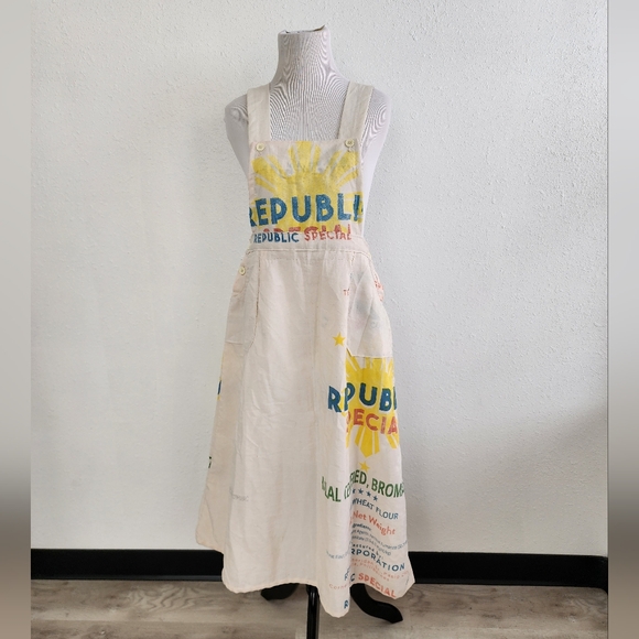 Feed Sack Overall Dress 100% Cotton Size Small NWOT
